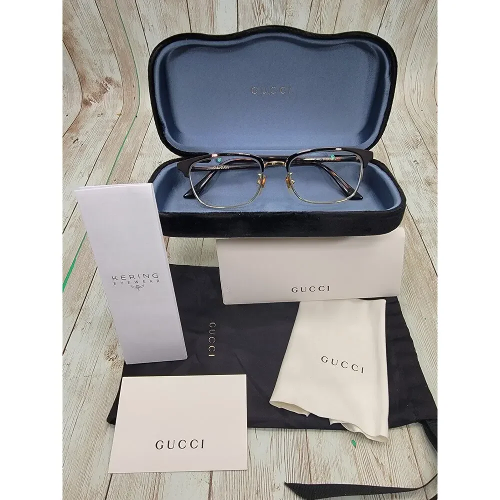 Gucci Eyeglasses Frames GG01310 002 Matte Black Gold Square Full Rim 53-18-145